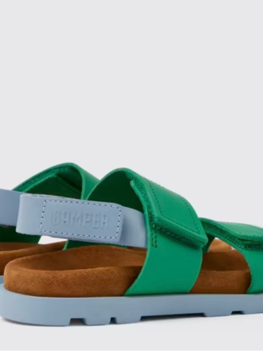 Camper Kids Bright Green Double-Strap Sandals with Brown Footbed - Picture 4 of 6